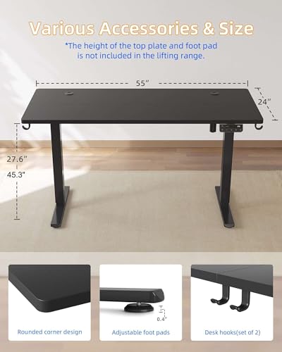 YIHAYO Electric Standing Desk, 55 x 24 Inches Stand Up Desk with Splice Board, Adjustable Height Desk, Computer Desk for Home Office, Black Frame/Black Top - color: Black Frame/Black Top, size: 55*24 Inch