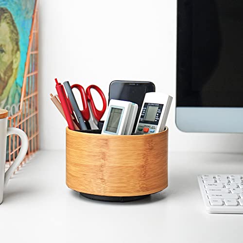 Round Leather Art Supply Organizer,Remote Control Holder,360 Degree Spinning,Multi-Functional Pencil Holder,4 Compartments Desktop Stationary Organizer(1-Beige2) - color: 1-Beige2