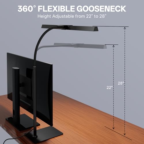 Kary 12W LED Desk Lamp for Home Office, Flexible Gooseneck Task Light Tall | Eye-Caring, Touch Control, 5 Dimmable Color & Brightness, Metal Base, 45 Min Timer, Memory Function, USB Adapter - color: Base-Black(1)