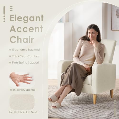 COLAMY Upholstered Sherpa Accent Living Room Chairs Set of 2, Fabric Arm Chair Reading Side Chair, Single Sofa with Back Pillow and Wood Legs,Cream - color: Cream, size: Set of 2