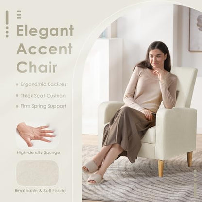 COLAMY Upholstered Sherpa Accent Living Room Chairs Set of 2, Fabric Arm Chair Reading Side Chair, Single Sofa with Back Pillow and Wood Legs,Cream - color: Cream, size: Set of 2