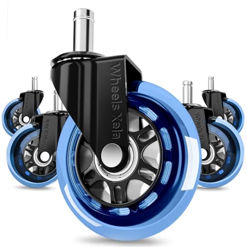 Office Chair Wheels Replacement, 3 Inch Caster Wheels Rollerblade Desk Chair Wheels for Carpet Hardwood Floors, Heavy-Duty Desk Chair Casters, Fits 98% Chair Set of 5 - color: Blue Pack of 5