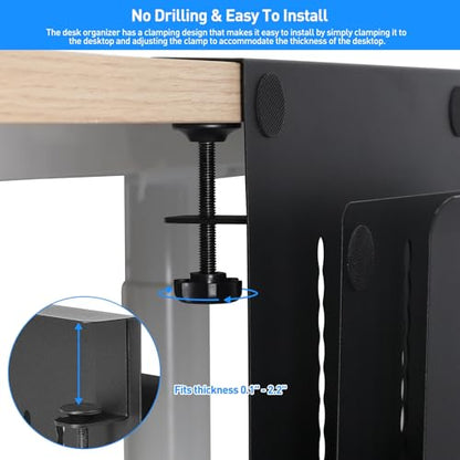 MAXECHO Desk Side Storage, Under Desk Laptop Mount, Table Side Hanging File Organizer, No Drill Clamp On Cable Management Tray, Laptop Holder with Magnetic Pen Holder for Office and Home, Load 22 Lbs - color: Black