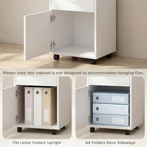 HOMCOM Mobile Storage Cabinet Organizer, Bathroom Drawer Cabinet, White | Printer Stand, Castors - color: White