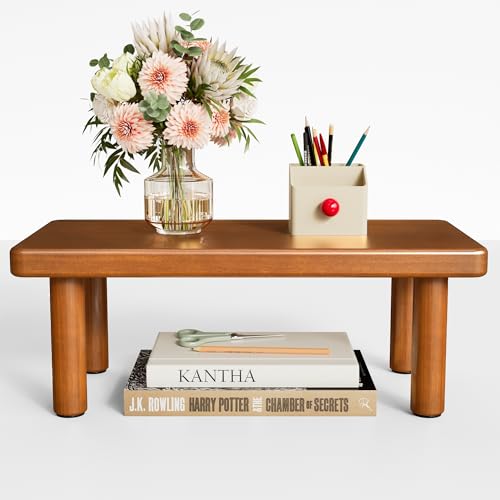 Solid Wooden Desktop Organizer Shelf - Countertop Riser Display Shelf for Top of Desk, Coffee Table, Kitchen Counter, Home Office & Bedroom - Wooden Counter Shelves for Storage & Display