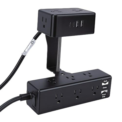 WALFRONT 17 in 1 Power Strip Dual Layer Desk Clamp 13 AC Outlets 2 USB A 2 USB C, Under On Desk Charging Station 2m Cord Suitable for Home Office (US Plug)