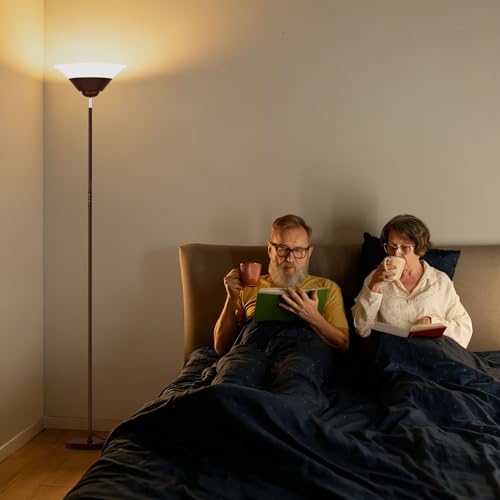 SIBRILLE Torchiere Floor Lamp, 72 Inch 30W LED Standing Lamp, 1800LM, Stepless Dimmable, 3000K-6500K, Remote and Button Control, Modern Pole Light for Living Room Bedroom Office, Brown - color: Brown