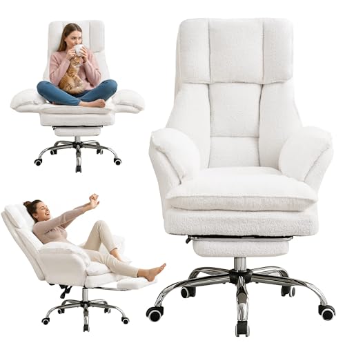 JOMEED Cloud Cross Legged Office Chair with Footrest,Flip Armrest,White - color: White