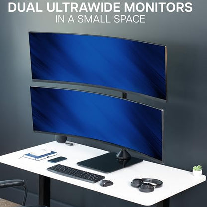 VIVO Dual Vertically Stacked Ultra-Wide Monitor Desk Stand with Glass Base, Extra Tall Adjustable Mount for 2 Ultrawide Screens up to 49 inches, 44 lbs Per Screen Capacity, Black, STAND-V202LG - size: Up to 49", style: Tempered Glass Base