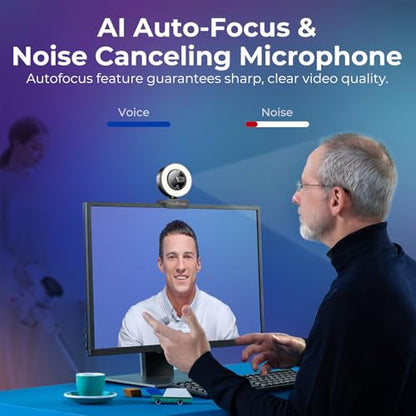 2K Webcam for PC with Microphone & Light & Privacy Cover - color: Black, style: 2K Sony Sensor