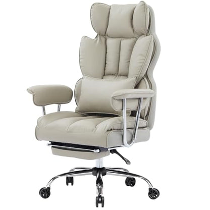 Efomao Big and Tall Office Chair 400lbs – High Back Executive Chair with Swivel Base, PU Leather Upholstery, Lumbar Pillow, Padded Armrests, and Rolling Wheels，Grey Computer Chair - color: 3008y Grey