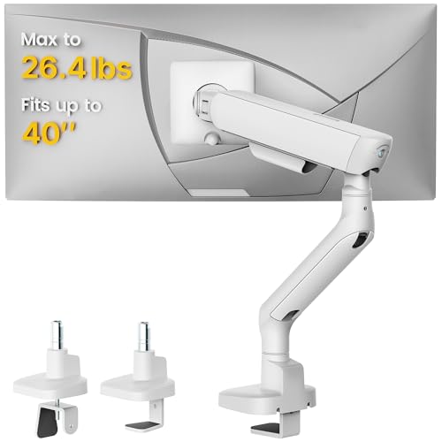monTEK Mechanical Spring Single Monitor Arm for 27 32 34 40in Screens - color: White, size: without USB