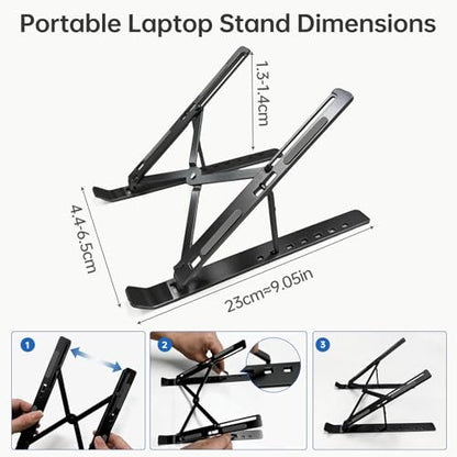 EJAY Laptop Stand for Desk, Aluminum Adjustable Laptop Riser & Ventilated Holder, Foldable Portable Computer Stand for 10-15.6 inch Laptops (Black) - color: Black
