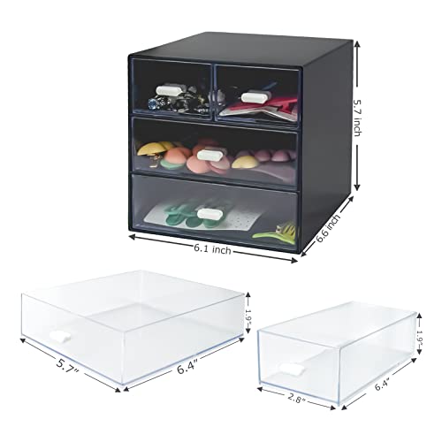 Desk Organizer with Drawer, Desk Storage Box, Plastic Office Stationery Supplies Organizers, Desktop Organizer for Office School Home (4 drawer, Black) - style: 4 drawer
