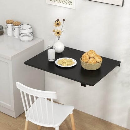 Wall Mounted Folding Table, 31.5" x 23.5" Floating Desk for Small Space, Countertop Extension Fold Down, Laundry Folding Table, Hanging Drop Leaf Table for Apartment, Study, Bedroom (Black) - color: Black