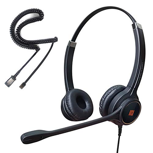 IPD IPH-255 Phone Headset with Noise Cancelling Microhone for Office and Call Center- Comapatible with Polycom VVX,Aastra,Avaya Digital, Nortel, Samsung,Mitel landline Phones - color: 255-BL-LEAT
