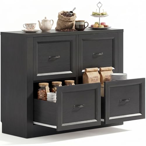 39" Sideboard Buffet Cabinet with 4 Drawers, Storage Credenza with Toe-Kick Design, Modular Cabinet System Expandable for Living Room, Entryway & Kitchen (1, Black, 39 Inch) - color: Black, size: 40"x16"