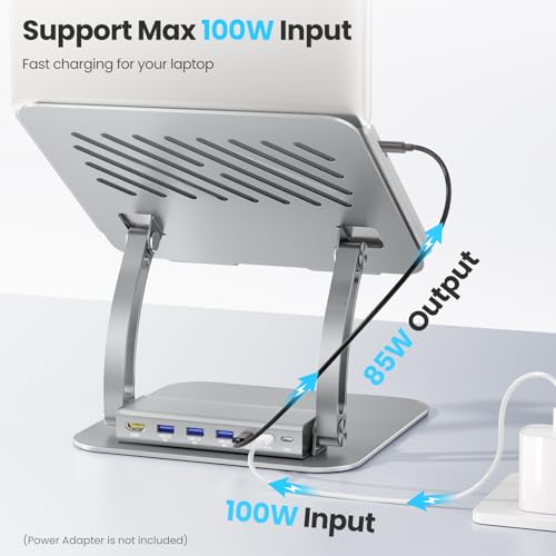 tounee Laptop Stand with Detachable USB-C Hub, 100W PD Charging, 4K@60Hz HDMI, 3 USB Ports, Ergonomic Laptop Holder Docking Station for 10-17" Laptops, MacBook & More - Silver - color: Silver