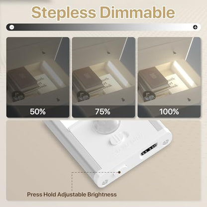 Rechargeable Under Cabinet Llighting Wireless Motion Sensor, 2 Pack | Magnetic 8 Inch Closet Lights Battery Operated 3 Color Dimmable, for Kitchen Counter Stairs