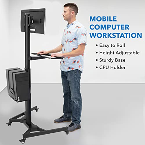 Mount-It! Computer Cart Mobile Desk Workstation with Monitor Mount for Screen up to 32", Rolling Computer Desk PC Cart, Keyboard & Mouse Tray, Rolling Stand with Adjustable CPU Holder, 63.5" Tall - style: 1 Monitor