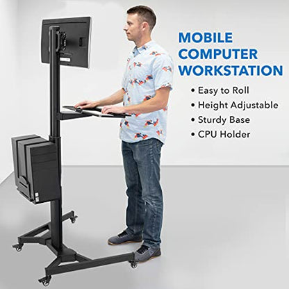 Mount-It! Computer Cart Mobile Desk Workstation with Monitor Mount for Screen up to 32", Rolling Computer Desk PC Cart, Keyboard & Mouse Tray, Rolling Stand with Adjustable CPU Holder, 63.5" Tall - style: 1 Monitor