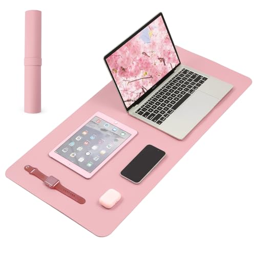 Large Office Leather Desk Mat, Large Mouse and Keyboard Pad, Laptop Pad, Desktop Protector(Pink, 31.5 in. x 15.7 in.) - color: Pink, size: 31.5×15.7inch