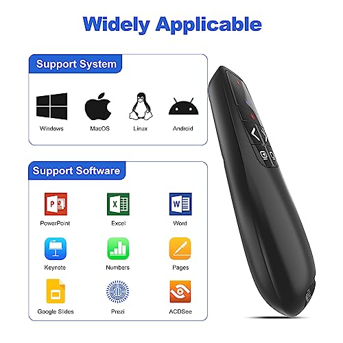 Presentation Clicker with Case, Wireless Presenter Remote & Red Laser | 2‑in‑1 USB/Type C Receiver, Slideshow Google Slide Advancer, Computer PowerPoint PPT Clicker for Mac/Windows Laptop - style: Red Laser + Case