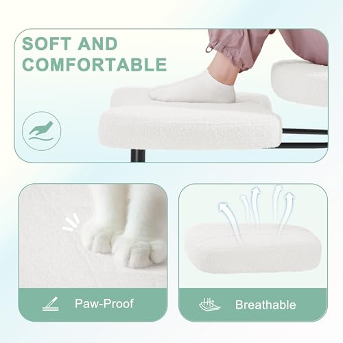 GUNJI Ergonomic Criss Cross Legged Office Chair, 360° Swivel Meditation Kneeling Chair with Wheels, ADHD Chair with Footrest, Lumbar Support, Wider Height Adjustable Seat (White, Faux Leather) - color: White