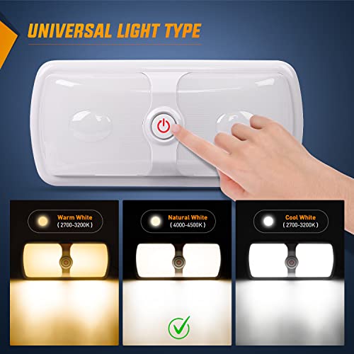 Nilight 5pcs 12V RV Interior Lights LED Ceiling Double Dome Light with ON Off Switch Lighting Natural White 4000-4500K for Car Trailer Camper Boat - color: White Interior Lights-11" 5PCS