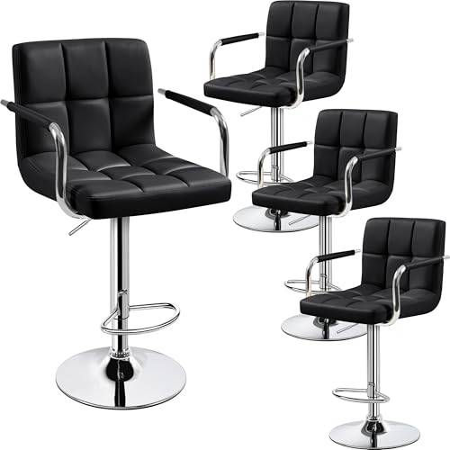 Yaheetech Bar Stools Set of 4, Swivel with Backs, Adjustable Height, Black - color: Black, size: Set of 4