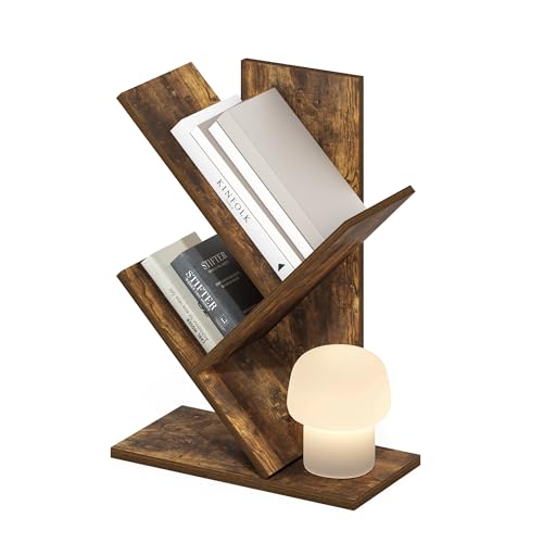 Furinno Tree Book Shelf, 3-Tier Bookshelf with Angled Open Shelf, Tree Bookcase for Room Decor, 8.4 x 15.7 x 21.3, for Organization and Storage, for Living Room, Bedroom, Home Office, Amber Pine - color: Amber Pine, size: 3-Tier Tree Bookcase