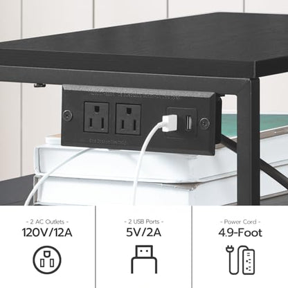 HOOBRO 2-Drawer Mobile File Cabinet, Filing Cabinet with Charging Station, Rolling Printer Stand with Open Storage Shelf, fits A4/Letter-Size for Home Office, Nonwovens Drawer, Black BB10UWJ01