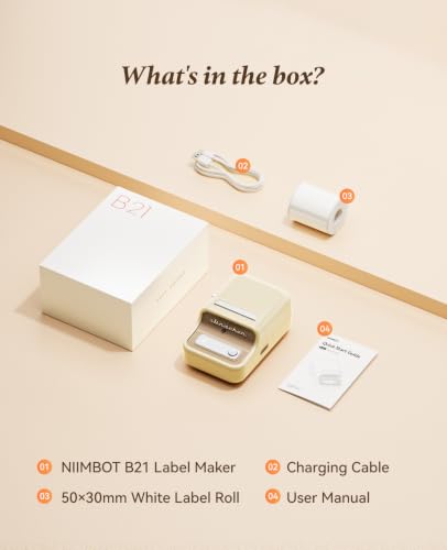 NIIMBOT B21 Label Maker, Thermal Label Printer, Portable Inkless Label Makers for Home/Office/Business, with 1 Pack 50x30mm White Label, Compatible with iOS & Android, (White) - color: White