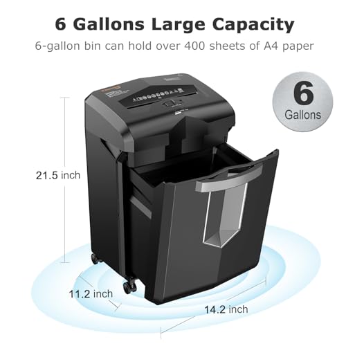 Bonsaii 16-Sheet Micro-Cut 60-Min Run Paper Shredder Heavy Duty | Jam-Proof, P-4 Security Level, 62dB Ultra-quiet, 6-Gal Bin with Casters, Shreds Credit Cards & Staples C149-D - size: 16 Sheet Micro Cut