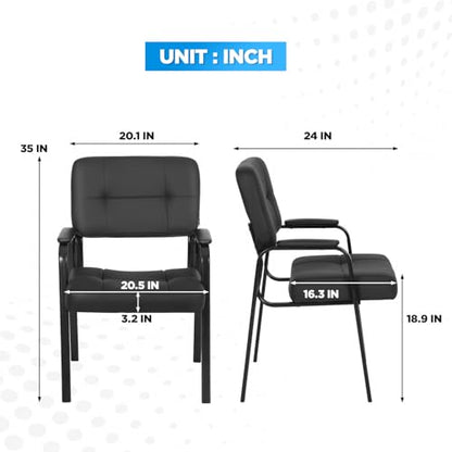 FDW Office Guest Chair Reception Chair Waiting Room Chairs with Padded Armrest PU Leather for Home Office Reception Meeting Room Chair Lobby No Wheels, Black (2, Black)