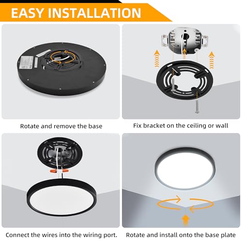 Hlite 9 Inch LED Flush Mount Ceiling Light,1800LM,4PacK,3CCT | 18W 3000K/4000K/5000K Selectable,Super Slim,Low Profile Round Ceiling Light Fixtures for Kitchen Bedroom Hallway,Black - color: Black, size: 9 inch-4