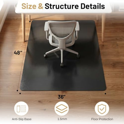 Black Hardwood Floor Chair Mat, Heavy Duty Plastic Desk Protector | 36" x 48" Durable Mat for Rolling Desk Chairs, Protects Tile, Laminate, Vinyl Floors in Home Office and Gaming Rooms - size: 36x 48inch- black