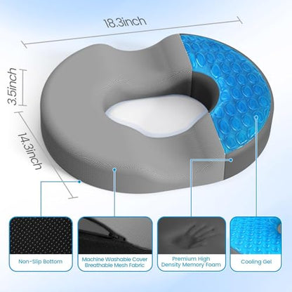 Donut Pillow Seat Cushion, Cooling Gel Memory Foam Chair Cushion,Light Grey - color: Light Grey, size: Large