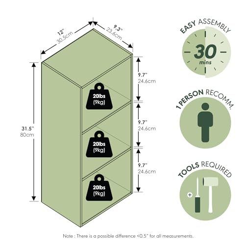 Furinno LUDER Book Shelf, 3-Cube Bookcase, Bookshelf, Open Storage Shelf, 9.3 x 12 x 31.5 Inches, for Home Office, Living Room, Darkwood - color: Darkwood, size: 3-Cube, 9.3 x 12 x 31.5