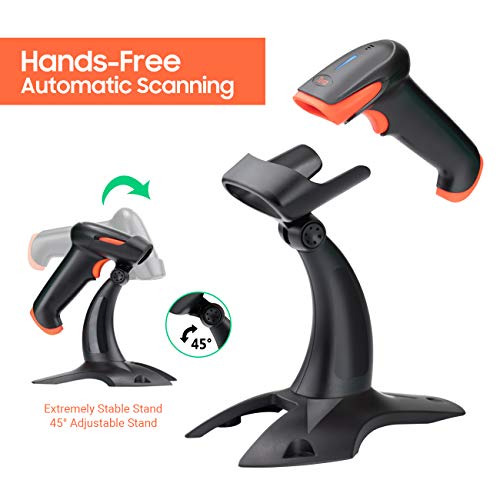Tera Barcode Scanner Wireless with Stand: 1D 2D QR 3-in-1 Connection HW0001 | 640*480 CMOS Rolling, 2.4G BT USB, 2200mAh, Read Screen Paper Codes, PDF417, Prefix Suffix, Warehouse Retail Library School - color: 2D with stand orange