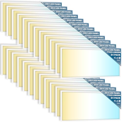 Sunco 24 Pack 2x4 LED Flat Panel Lights, 3CCT Selectable, 40-60W, Dimmable | 7700LM, Selectable Wattage 40W/50W/60W, 3CCT Options 4000K/5000K/6000K, 0-10V, Drop Ceiling Office Lighting Fixture - size: 2x4