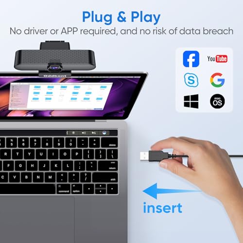 Full HD 1080P Webcam with Microphone, Auto-Light Balance, Privacy Cover