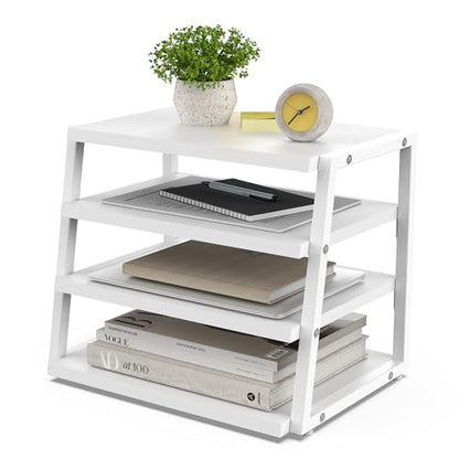 Fenge Desk Shelf Organizer, 4-Tier Tower Desktop Office Shelves, White - color: White