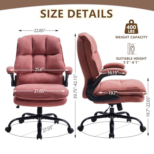 Comfy Office Chair Soft and Double Cushioned Ergonomic Computer Desk Chair | Suitable for Long Hours Executive Office Chair with Flip-up Armrests and Height Adjustment for Home Office pink - color: Pink