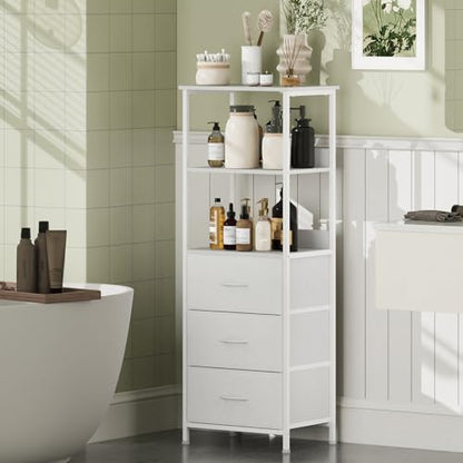 Somdot 5 Tier Bookshelf with 3 Drawers, Narrow Storage Bookcase for Bedroom | Tall Metal Frame Bookcase for Small Spaces, Living Room and Home Office, White - color: White