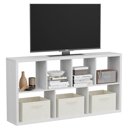 7 Cube Storage Organizer, Cube Shelf with Heavy-Duty Thick Boards, 25.12" L x 9.37" W x 48.74" H, Smooth Easy-Clean Panels, Simple Assembly, for Living Room Bedroom Office, White - color: White, size: 7 Cube-25.12" L x 9.37" D x 48.74" H