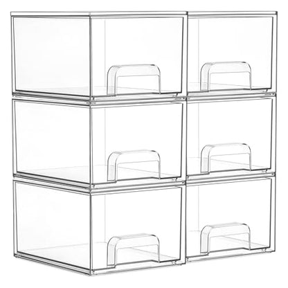 Vtopmart 6 Pack Small Clear Stackable Storage Drawers for Desk, Countertop | Bathroom Makeup Accessories Organizer, Plastic Bins For Desk, Vanity, Undersink, Medicine Cabinet ,Home Organization - style: 6pack-Clear