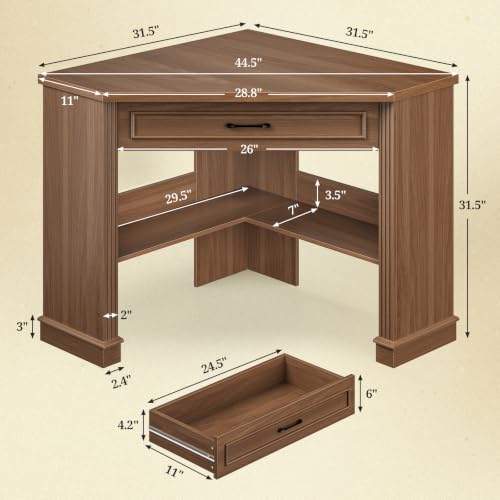 SEDETA Farmhouse Corner Desk for Small Space, White Small Computer Desk - color: Brown, size: Triangular desk