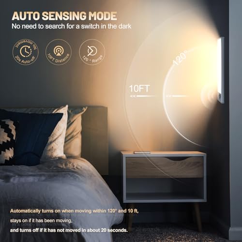 12 inch Under Cabinet Lighting, 6 Pack Motion Sensor Light Indoor Rechargeable Magnetic Closet Lights Battery Operated, Under Counter Lights for Kitchen, Wardrobe, Hallway, Stairs Warm White Light - color: Warm White Light, size: 12inch