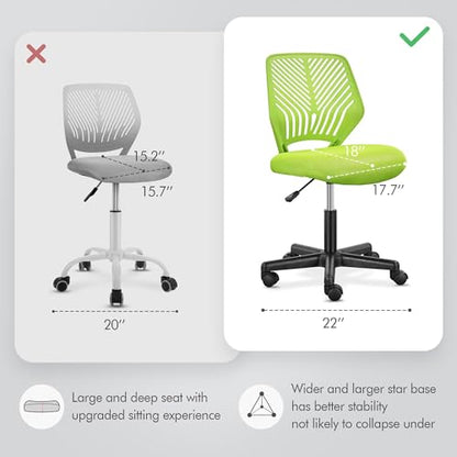 Yaheetech Small Desk Chair, Armless Adjustable Swivel Seat, Green | Padded mesh seat and ventilated resin back, compact armless frame rolls and adjusts for study and small desks, holds 300 lb. - color: Green
